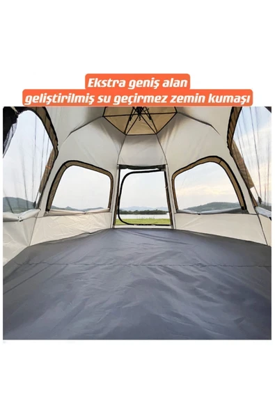 SHUFA Tam Otomatik Su Ve Rüzgar Geçirmez Gölgelikli Altıgen Aile Çadırı 280x240x155 Cm Bej - 3