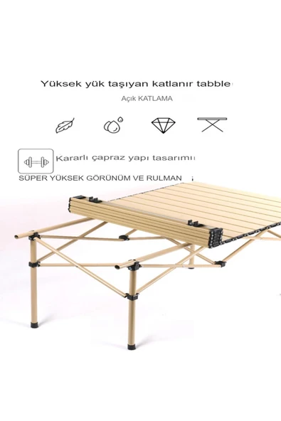 Reidan Büyük Boy Gold Katlanır Kamp Masası Piknik Seti Çanta Tipi Balkon Bahçe Mutfak Masası - 3