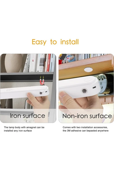 Bosile Kumandalı Masa Lambası Gece Lambası 3 Farklı Işık Seçeneği - USB'li Taşınabilir Mıknatıslı - 4