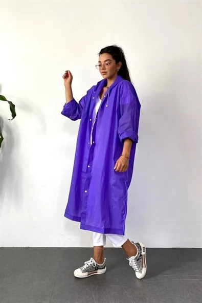 ÖNDER MODA Kadın Erkek Yağmurluk Kapüşonlu Çıtçıtlı Eva Mor Yağmurluk M21mrc881r09 - 4