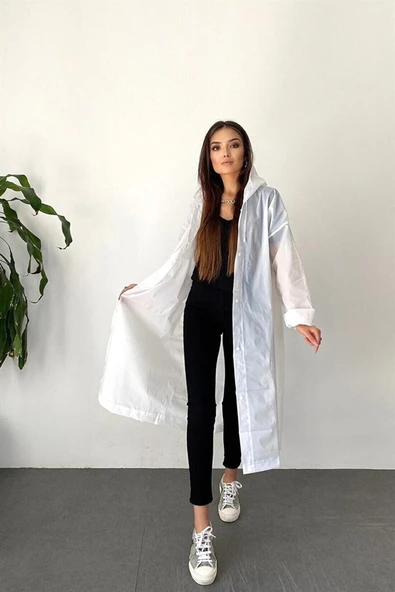 MODA SARE Kadın Erkek Yağmurluk Kapüşonlu Çıtçıtlı Eva Beyaz Yağmurluk M21mrc881r02 - 2