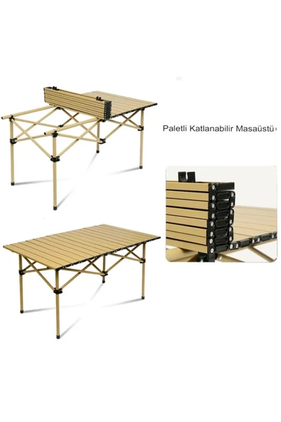 POBO Orta Boy Gold Piknik Kamp Masası Taşınabilir Katlanır Kamp Bahçe Açılıp Kapanır Masa Yemek Masası - 6