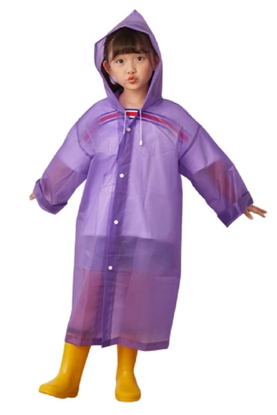 EZMK EV GEREÇLERİ Marlux Çocuk Yağmurluk Şeffaf Mor Su Geçirmez Kıyafet Üstü Eva Kumaş