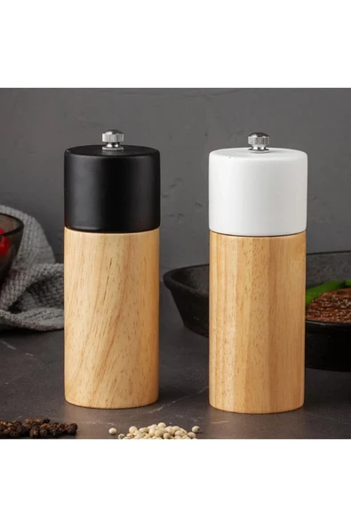 Bosile Ahşap Baharat Karabiber Tuz Öğütücü Değirmen Tuzluk Baharatlık 16 Cm 2'li Set Meşe Ağacı - 7