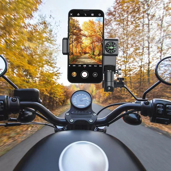 Motosiklet Küresel Pusula Telefon Tutucu Siyah Aydınlatmasız Dikiz Aynası