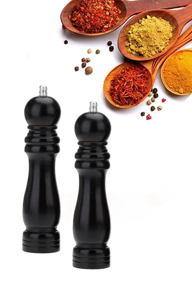 Bosile 2li Karabiber Tuz Kahve Baharat Öğütücü Ahşap El Değirmeni Tuzluk Biberlik Siyah