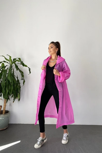 Modayıldızlar Şeker Pembe Çıt Çıt Detaylı Şeffaf Yağmurluk