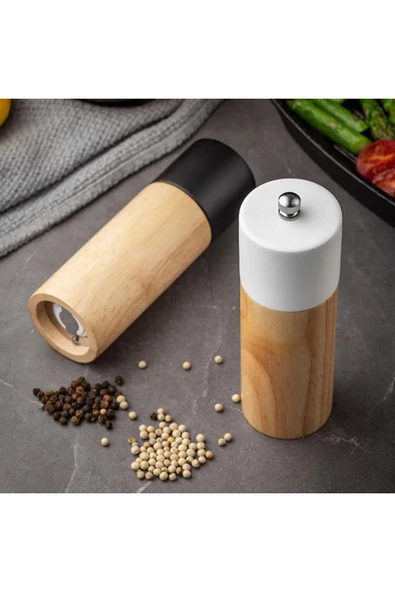 Bosile Ahşap Baharat Karabiber Tuz Öğütücü Değirmen Tuzluk Baharatlık 16 Cm 2'li Set Meşe Ağacı