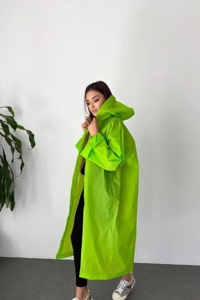 Butik Gardrop Kadın Yeşil Çıt Çıt Detay Şeffaf Yağmurluk - 3