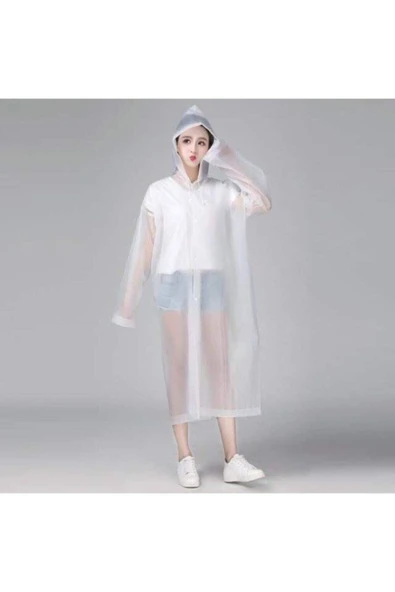 İstoc Trend Unisex Beyaz Şeffaf Yağmurluk