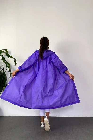 Butik Gardrop Kadın Mor Çıt Çıt Detay Şeffaf Yağmurluk - 3