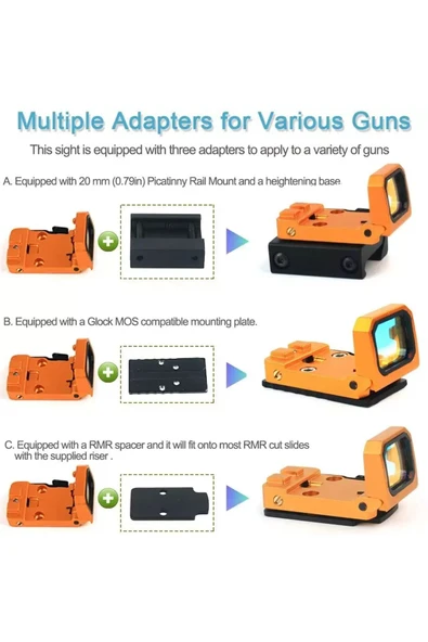 Bosile Taktik RMT Flip Red Dot Sight Holografik Refleks Katlama Kapsamı 20mm Picatinny Mount Tan Rengi - Resim 5