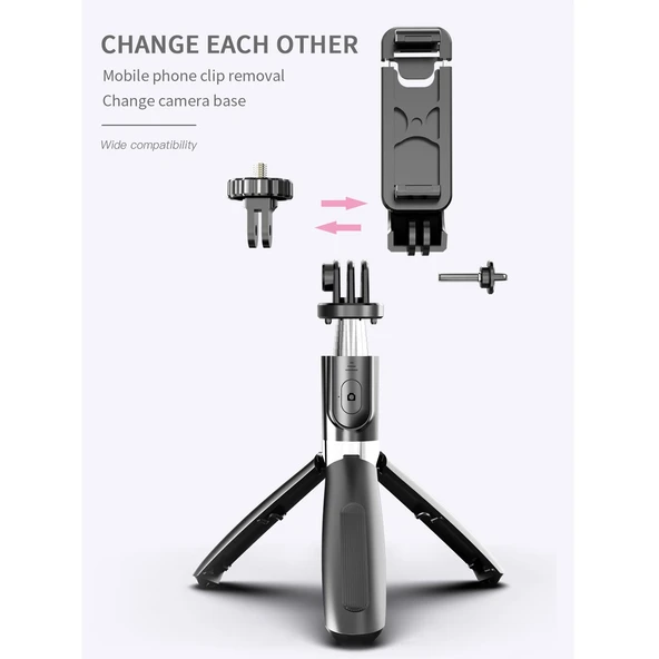 L02 100cm Çok Fonksiyonlu Ayarlanabilir Bluetooth Özçekim Çubuğu Tripod Beyaz - 3