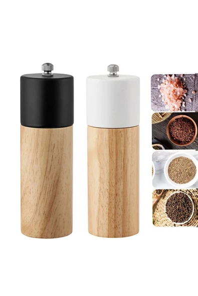 Bosile Ahşap Baharat Karabiber Tuz Öğütücü Değirmen Tuzluk Baharatlık 16 Cm 2'li Set Meşe Ağacı - 4