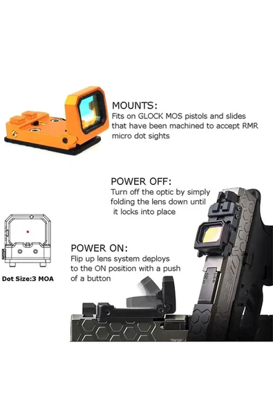 Bosile Taktik RMT Flip Red Dot Sight Holografik Refleks Katlama Kapsamı 20mm Picatinny Mount Tan Rengi - Resim 2