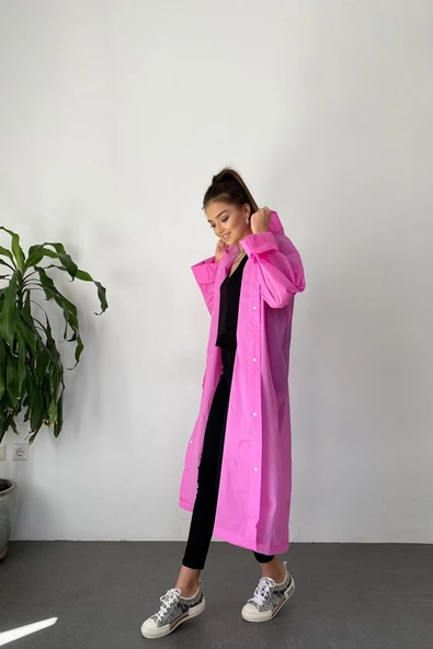 Modayıldızlar Şeker Pembe Çıt Çıt Detaylı Şeffaf Yağmurluk - 4