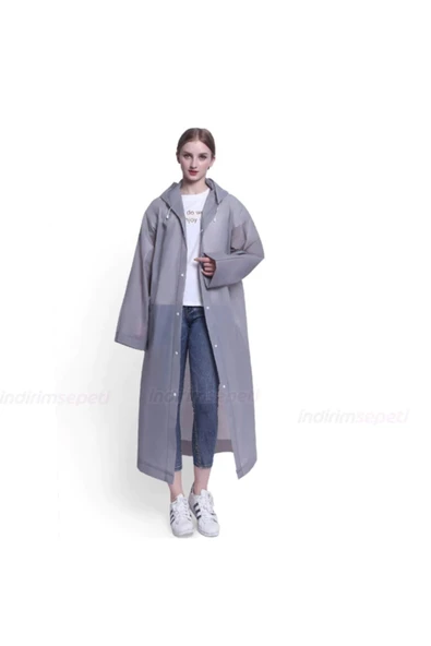 FREE MARKA Unisex Gri Kapüşonlu Çıtçıtlı Yağmurluk