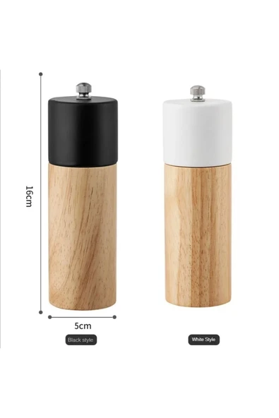 Bosile Ahşap Baharat Karabiber Tuz Öğütücü Değirmen Tuzluk Baharatlık 16 Cm 2'li Set Meşe Ağacı - 5