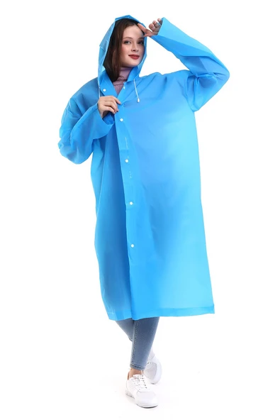 Chunky Frame Kadın Erkek Yağmurluk Şemsiye Kapüşonlu Çıtçıtlı Eva Beyaz Yağmurluk - 2