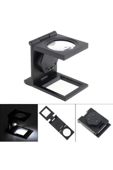 center34 Led Işıklı Lup Mercek Metal Katlanır Ölçekli Kılıflı Büyüteç