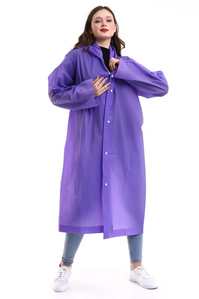 Chunky Frame Kadın Erkek Yağmurluk Şemsiye Kapüşonlu Çıtçıtlı Eva Beyaz Yağmurluk - 6