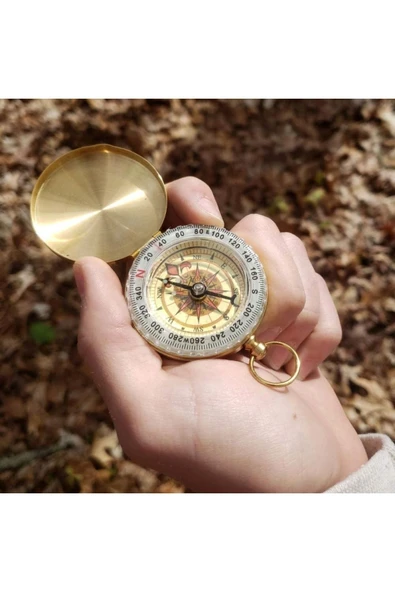 Bosile Yuvarlak Sarı Metal Kasa Kutulu Su Geçirmez Fosforlu Dayanıklı Pusula 5x1.6cm - 2