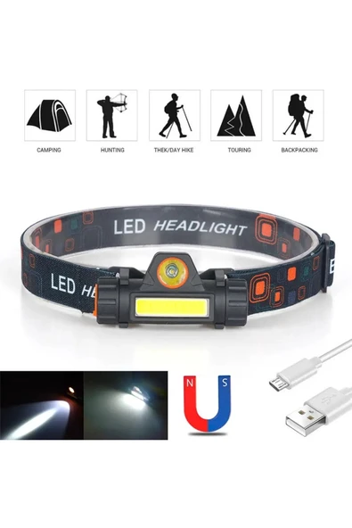KuantumHome 1200 Lümen Su Geçirmez Cob LED Kaf Lambası Şarjlı Kafa Feneri Mıknatıslı Kafa Çalışma Lambası - Resim 6
