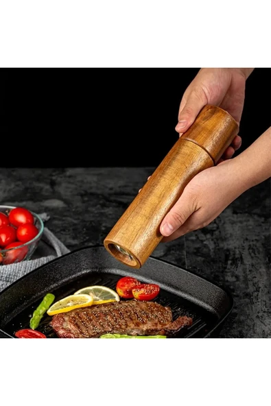 Nurcamp Ahşap Tuz Baharat Değirmeni - Akasya Ahşap Tuz Baharat Değirmeni Tuzluk 2'li set - 3