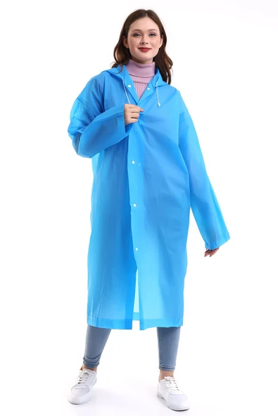 Chunky Frame Kadın Erkek Yağmurluk Şemsiye Kapüşonlu Çıtçıtlı Eva Beyaz Yağmurluk - 4