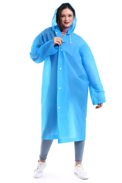 Chunky Frame Kadın Erkek Yağmurluk Şemsiye Kapüşonlu Çıtçıtlı Eva Beyaz Yağmurluk - 6