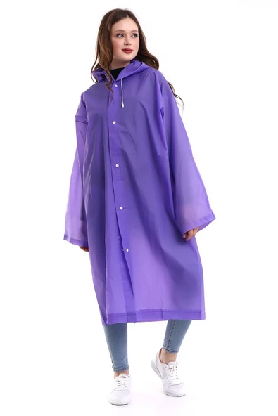 Chunky Frame Kadın Erkek Yağmurluk Şemsiye Kapüşonlu Çıtçıtlı Eva Beyaz Yağmurluk - 2