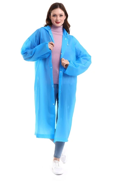 Chunky Frame Kadın Erkek Yağmurluk Şemsiye Kapüşonlu Çıtçıtlı Eva Beyaz Yağmurluk - 3