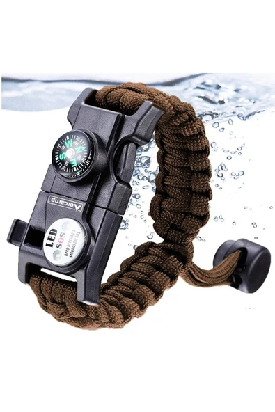 Bosile Depremde Ve Acil Afetlerde Pusula,fenerli Yüksek Desibel Düdüklü Hayatta Kalma Bilekliği Turuncu- ürün görseli