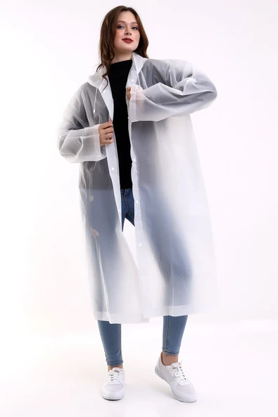 Bosile Kadın Erkek Yağmurluk Şemsiye Kapüşonlu Çıtçıtlı Eva Siyah Yağmurluk - 4