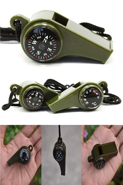 Bosile Yüksek Desibel Özellikli Termometre Ve Pusulalı Arama Kurtarma Ve Deprem Çantasılık Pusulalı Düdük