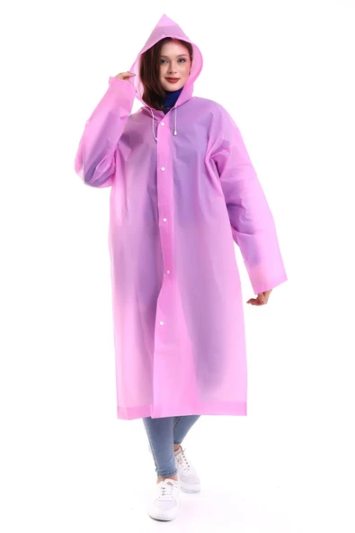 Chunky Frame Kadın Erkek Yağmurluk Şemsiye Kapüşonlu Çıtçıtlı Eva Beyaz Yağmurluk