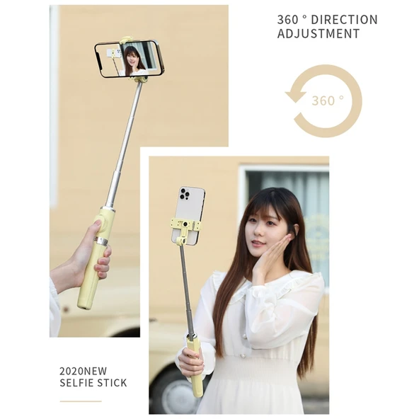 M01S Bluetooth Kumandalı Çift Dolgu Işıklı Tripodlu Selfie Çubuğu Siyah - 5
