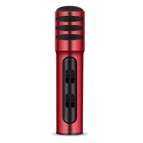 BGN C7 Kondenser Mikrofon Kırmızı Çift Kanallı Mobil Telefon Karaoke Canlı Performans Mikrofonu Dahili Ses Kartı