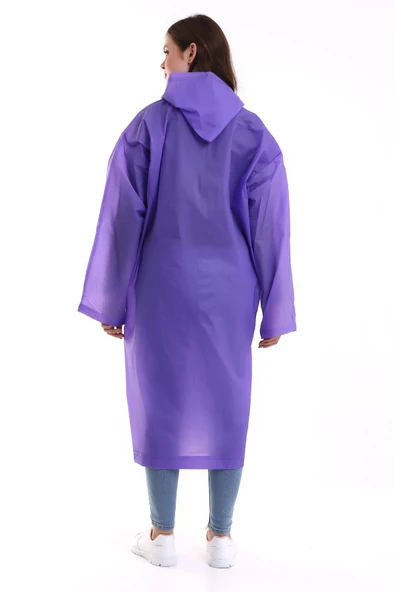 Chunky Frame Kadın Erkek Yağmurluk Şemsiye Kapüşonlu Çıtçıtlı Eva Beyaz Yağmurluk - 5