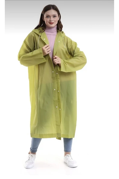 Chunky Frame Kadın Erkek Yağmurluk Şemsiye Kapüşonlu Çıtçıtlı Eva Siyah Yağmurluk - 6