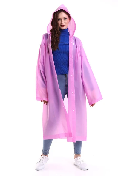 Chunky Frame Kadın Erkek Yağmurluk Şemsiye Kapüşonlu Çıtçıtlı Eva Beyaz Yağmurluk - 6