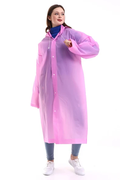 Chunky Frame Kadın Erkek Yağmurluk Şemsiye Kapüşonlu Çıtçıtlı Eva Beyaz Yağmurluk - 2