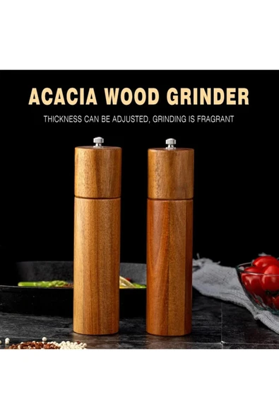 Nurcamp Ahşap Tuz Baharat Değirmeni - Akasya Ahşap Tuz Baharat Değirmeni Tuzluk 2'li set - 2