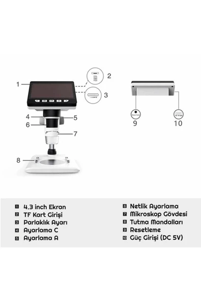 Bosile 12mp 5 Inch Ips Ekran Dijital Mikroskop Şarjlı Tv Çıkışı - Resim 3