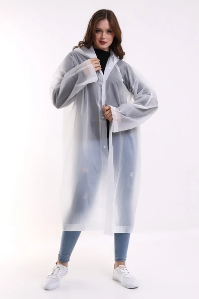 Bosile Kadın Erkek Yağmurluk Şemsiye Kapüşonlu Çıtçıtlı Eva Siyah Yağmurluk - 5