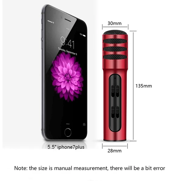 BGN C7 Kondenser Mikrofon Kırmızı Çift Kanallı Mobil Telefon Karaoke Canlı Performans Mikrofonu Dahili Ses Kartı - 5