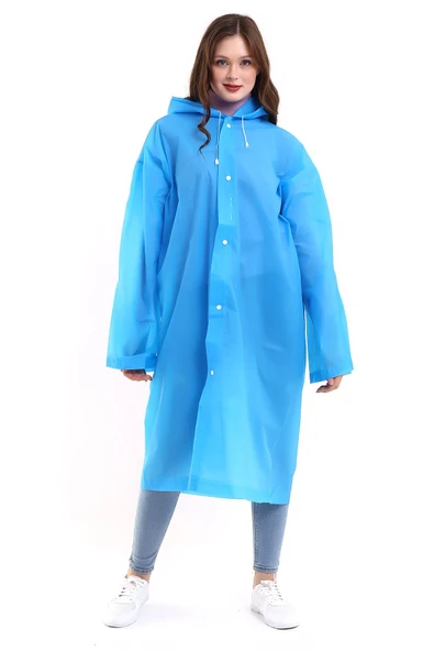 Chunky Frame Kadın Erkek Yağmurluk Şemsiye Kapüşonlu Çıtçıtlı Eva Beyaz Yağmurluk