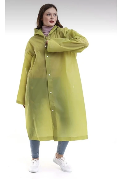 Chunky Frame Kadın Erkek Yağmurluk Şemsiye Kapüşonlu Çıtçıtlı Eva Siyah Yağmurluk