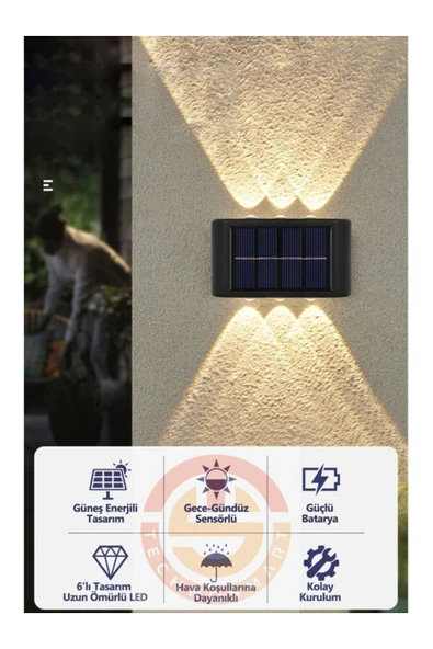 Tuğra E-Ticaret 6 Ledli Solar Duvar Lamba Güneş Enerji Gün Işığı 2 Li Set - 2