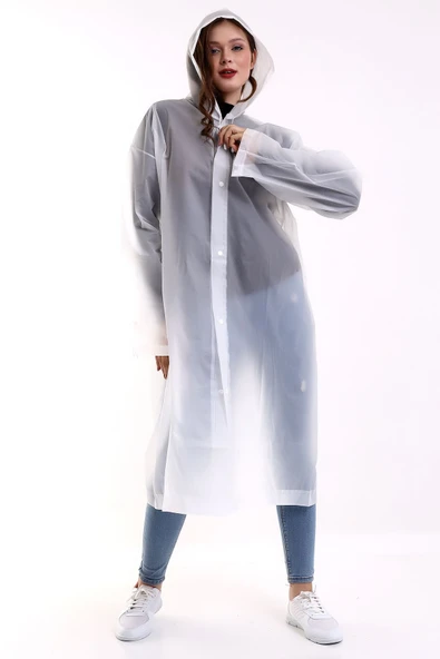 Bosile Kadın Erkek Yağmurluk Şemsiye Kapüşonlu Çıtçıtlı Eva Siyah Yağmurluk - 7